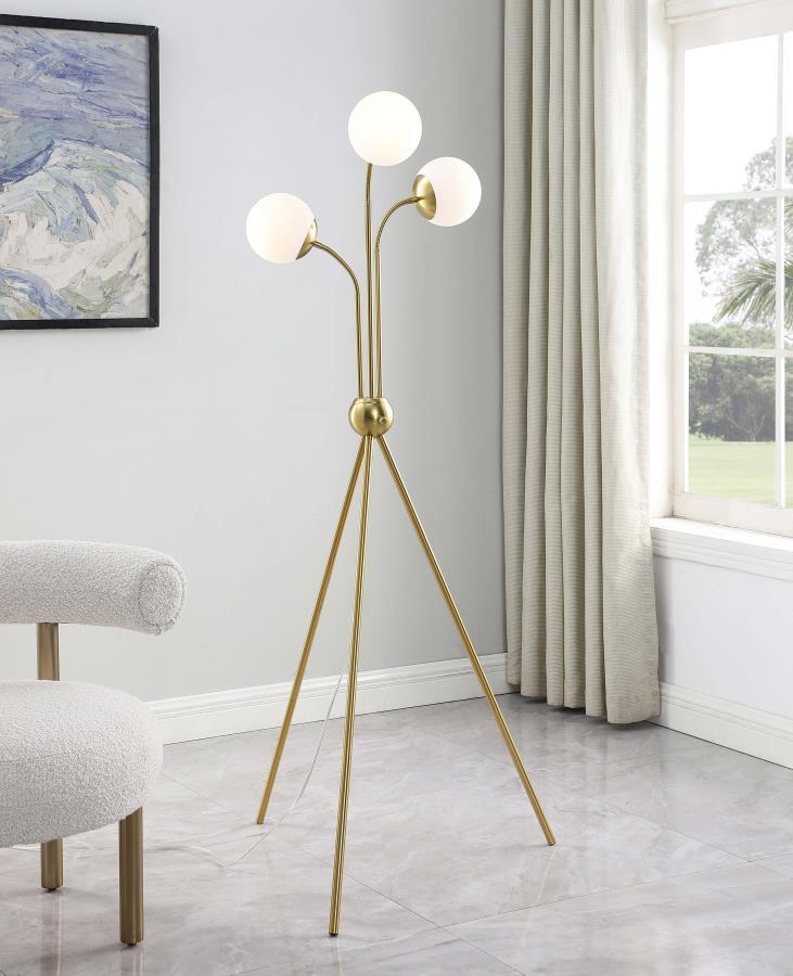Miley Gold Spherical Bulb Tripod Tree Floor Lamp with 3 Milky White Globes, Mid-Century Modern Multi-Directional Lighting for Living Room or Bedroom
