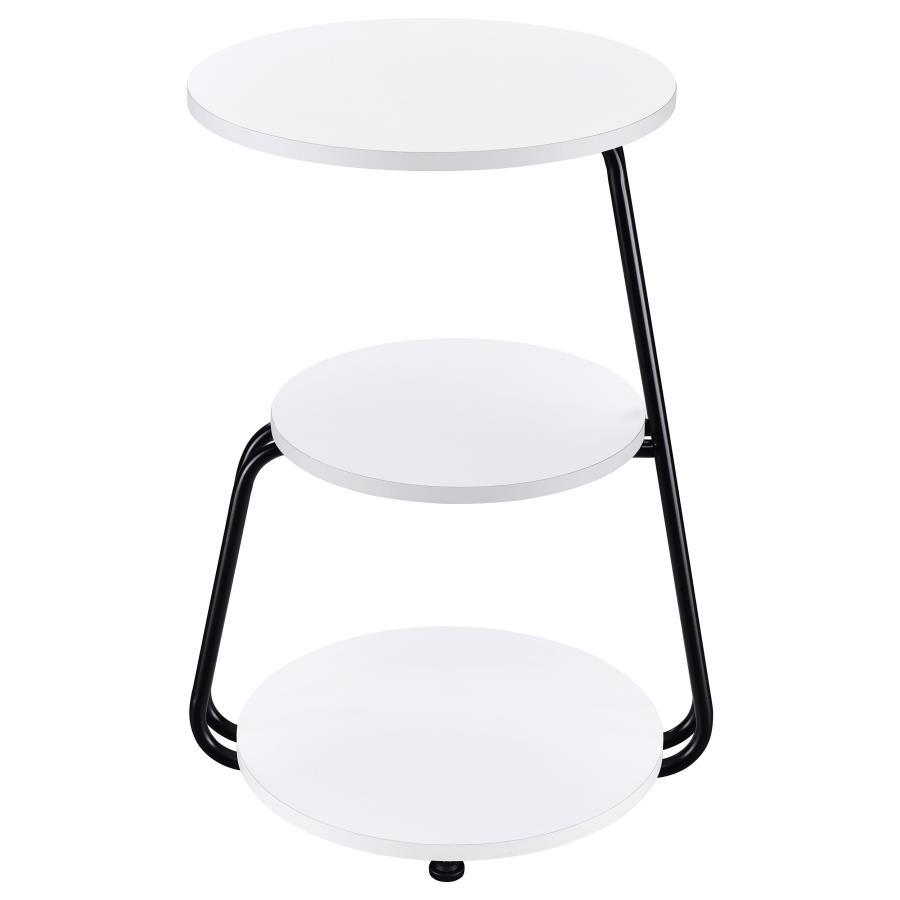 Hilly 3-Tier Round Accent Side Table – White and Black Contemporary End Table with Sturdy Metal Frame, Versatile Shelves, Perfect for Living Room Decor