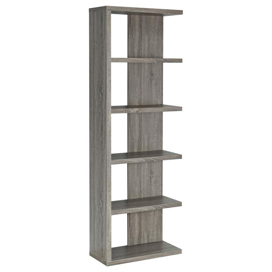 Harrison – 5-Shelf Bookshelf with Weathered Gray Finish, Open and Backed Shelves, Engineered Wood Build, and Modern Storage Display