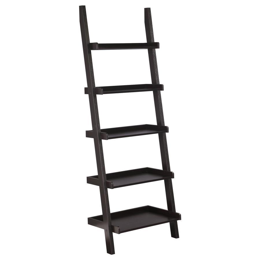Colella 5-Shelf Ladder Bookshelf – Modern Space-Saving Bookcase, Display Shelves for Home or Office, Contemporary Cappuccino Wood Storage Ladder
