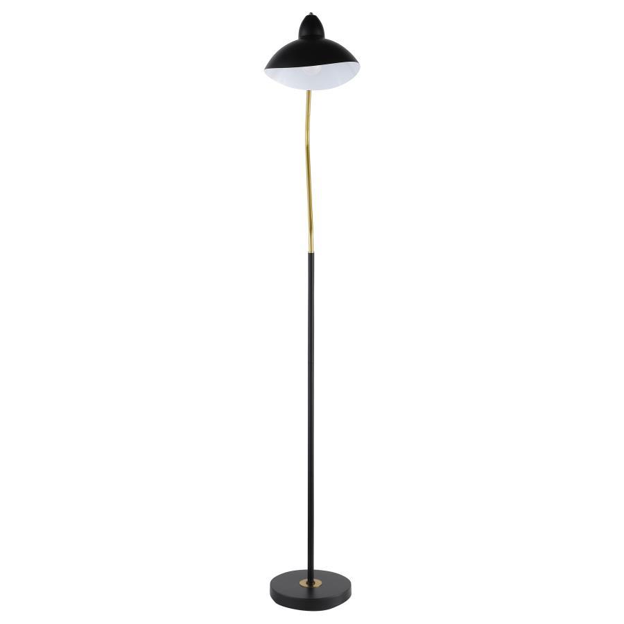 Lucien Dome Shade Black Metal Task Floor Lamp with Adjustable Arm, Mid-Century Modern Design, Gold Accents, Downlight for Reading or Work