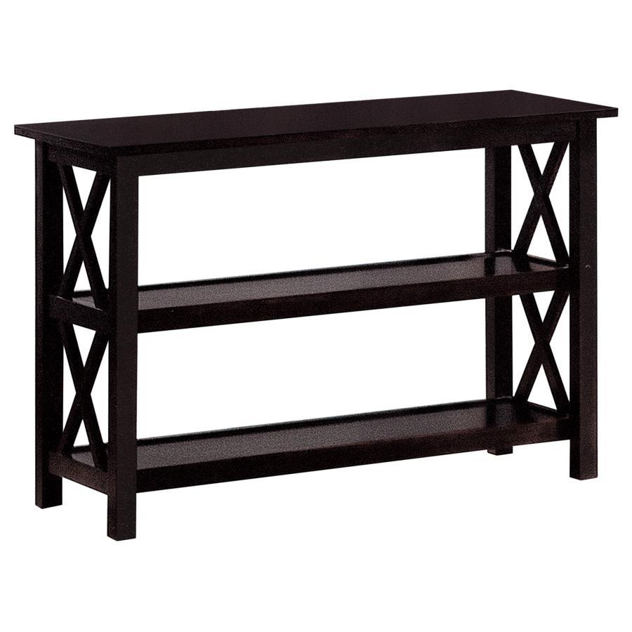 Rachelle - 2-Shelf Wood Entryway Console Table - Deep Merlot with Geometric X-Design & Spacious Storage