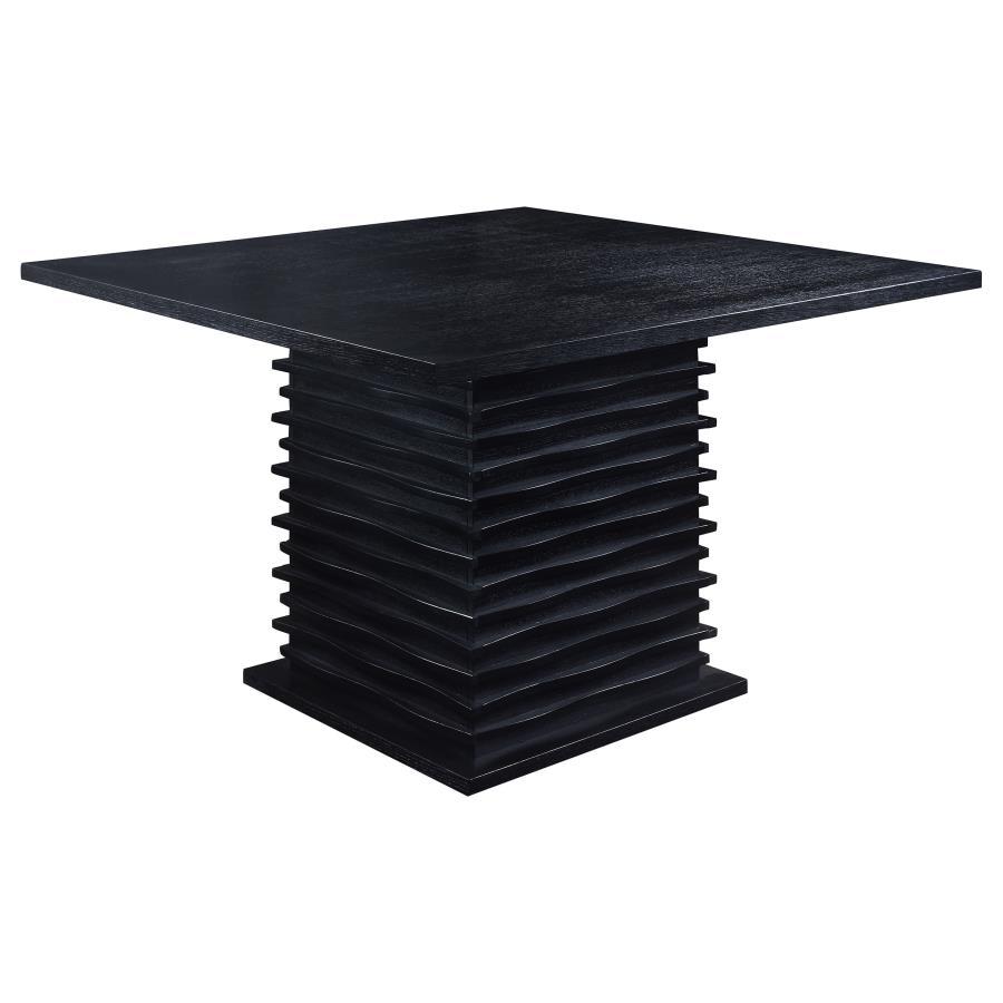 Stanton Square Counter Height Dining Table – Black, Wave-Textured Pedestal Base, Modern Rubberwood & Oak Veneer, Contemporary Dining or Home Bar Table