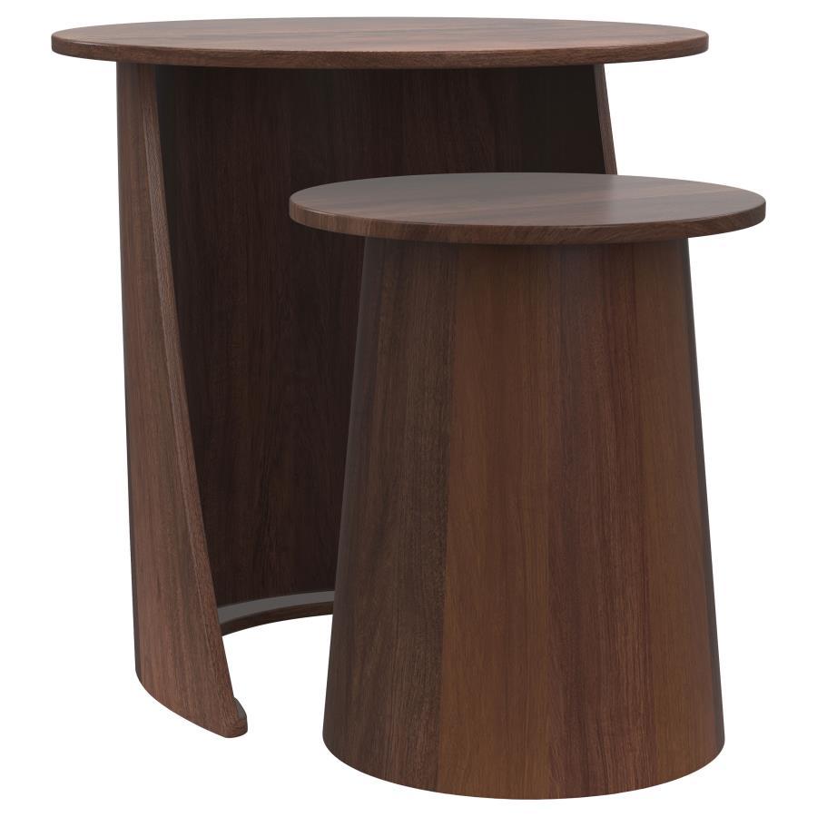 Yency 2-Piece Round Mango Wood Nesting Table Set in Dark Brown – Solid Wood Side Tables with Space-Saving Design for Living Room & Entryway