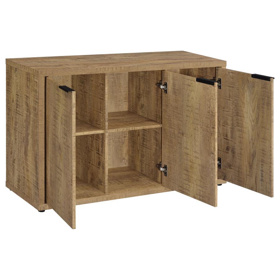Pepita 3-Door Engineered Wood Accent Cabinet – Mango Brown Rustic Finish, Industrial Hardware, Adjustable Shelves, Modern Storage for Living Room