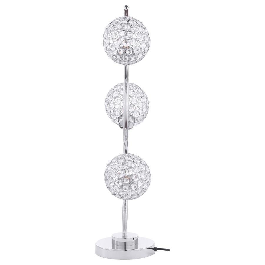 Amberley 3-Light Curvy Metal Table Lamp – Silver Crystal Orb Shades, LED Energy-Efficient Lighting, Touch Control, Glam Modern Accent Table Lamp