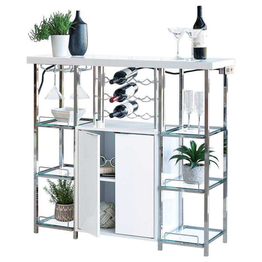 Gallimore 2-Door Bar Cabinet in White High Gloss – Contemporary Wine Storage with 12-Bottle Rack, Stemware Holder & Spacious Modern Bar Cabinet