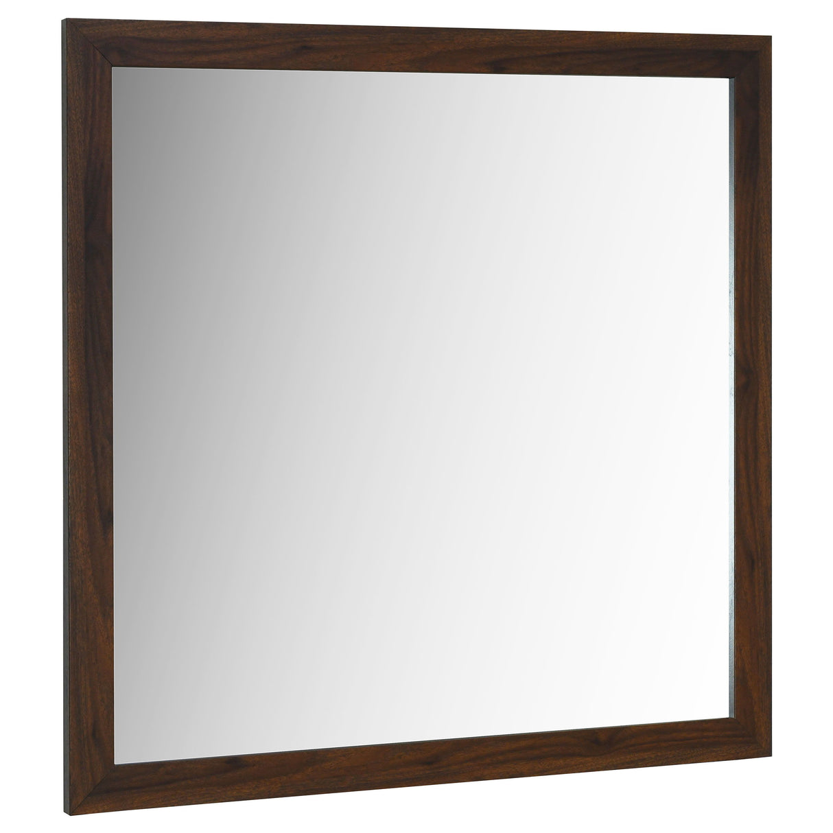 Welsley Dresser Mirror in Walnut – Modern Flat Glass Design, Clean Framing with Square Corners, Contemporary Bedroom Accent, 39.5"W x 39.5"H