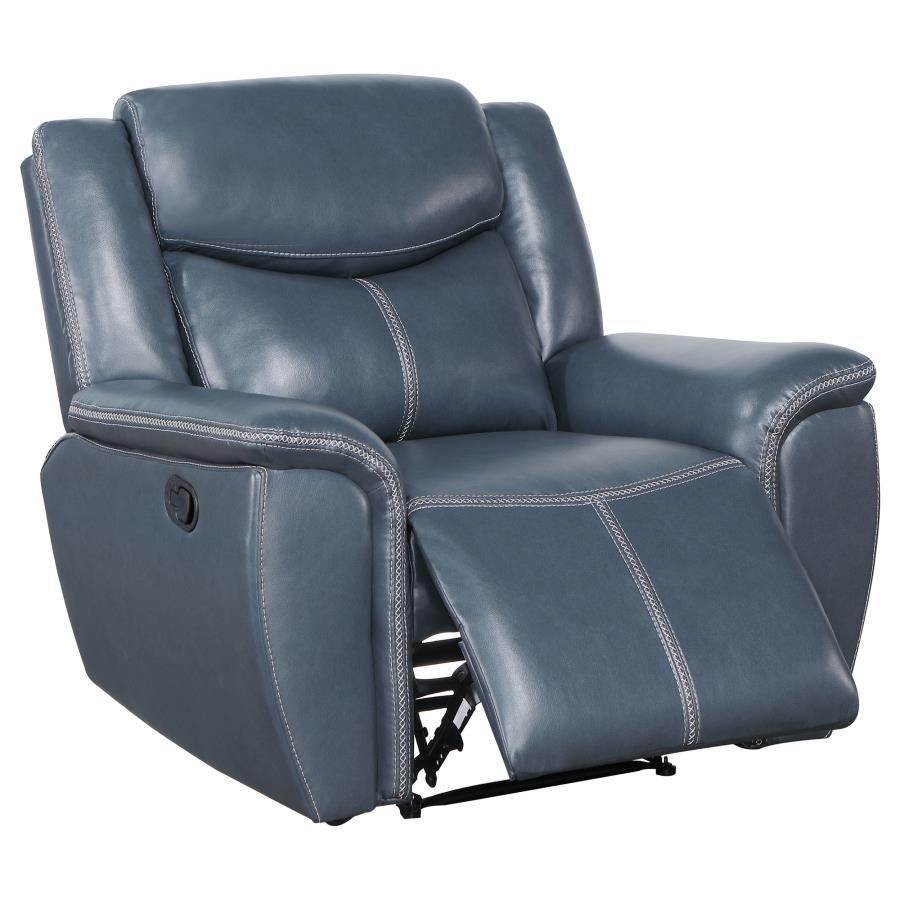 Sloane Upholstered Padded Arm Recliner Chair – Faux Leather Upholstery, Spacious Design, Seamless Recline Mechanism – Blue