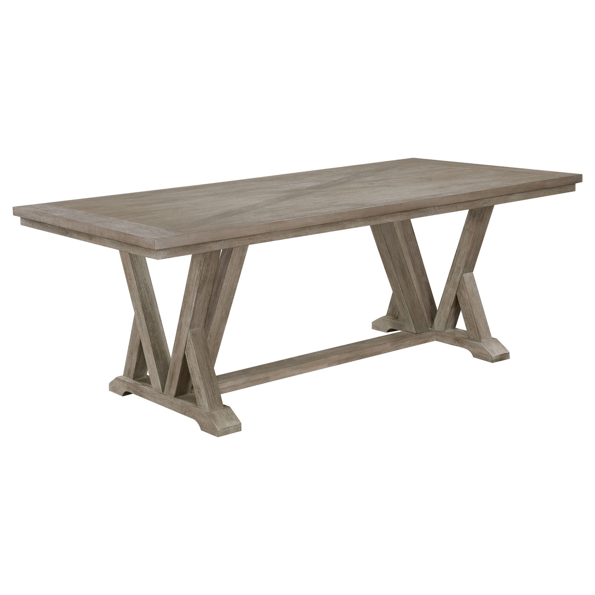 Cornelia Rectangular Dining Table – Coastal Gray Modern Farmhouse Design with Trestle Base, Acacia Wood Construction, Durable Dining Room Centerpiece