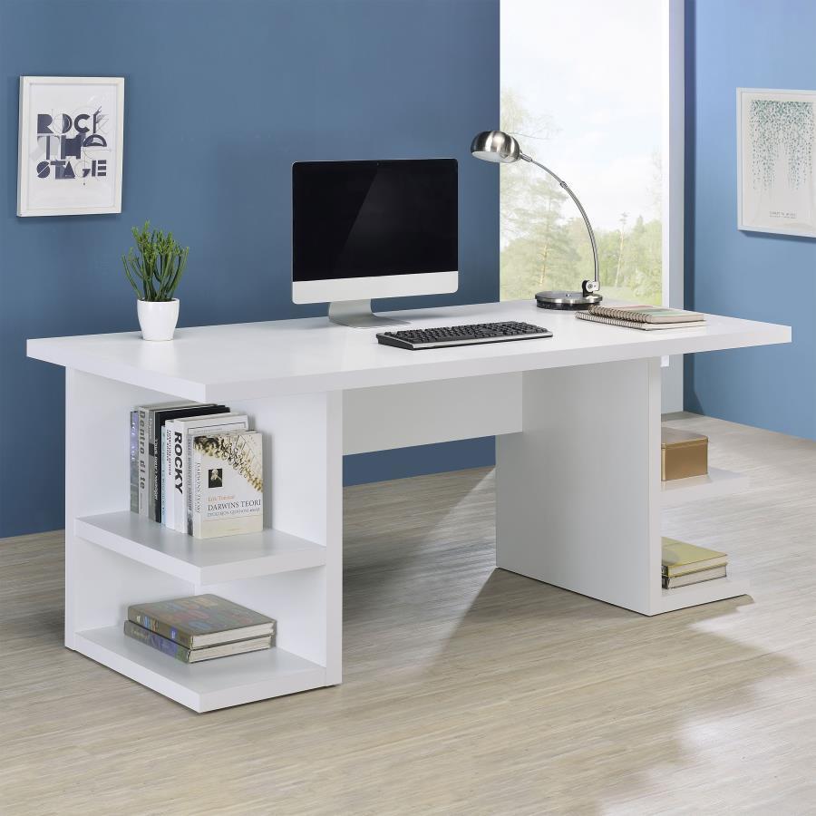 Alice – 4-Shelf Engineered Wood Writing Desk with White Finish, Built-In Storage Shelves, Compact Modern Workspace Design