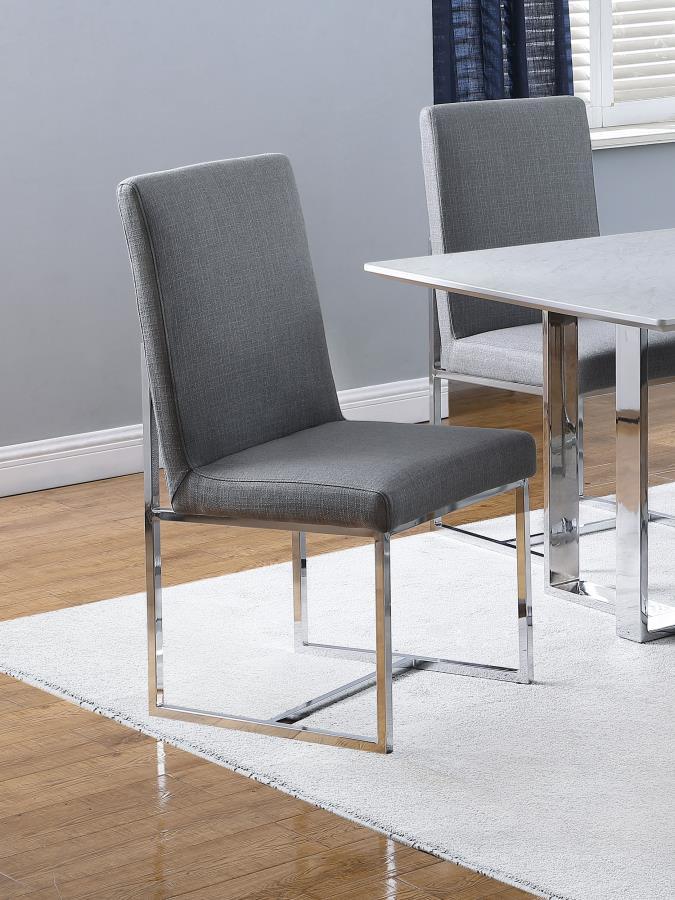 Mackinnon Upholstered Dining Side Chair Set of 2 in Gray – Modern High-Back Design with Chrome Open Frame & Padded Seat for Stylish Comfort