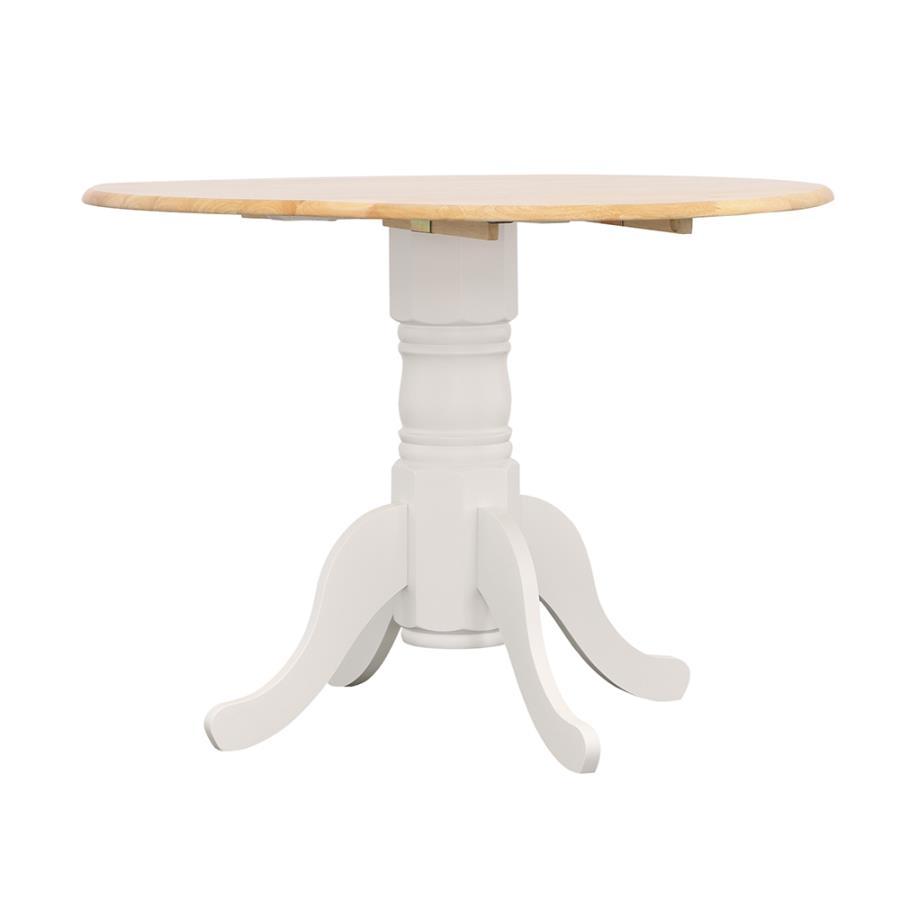 Allison Round Drop Leaf Extension Dining Table – White Finish, Pedestal Base with Curved Legs, Compact Space-Saving Design, Modern Farmhouse Style