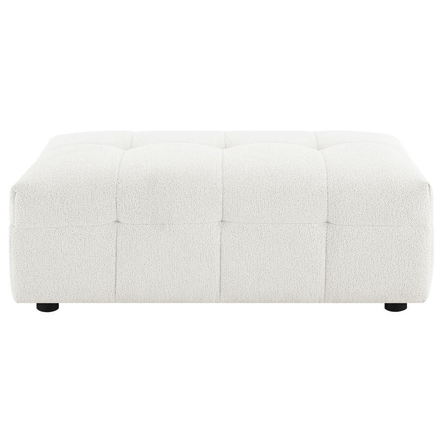 Everly Boucle Upholstered Rectangular Ottoman in White – Modern Plush Accent Furniture for Living Room, Extra Seating, Footrest & Lounging Comfort