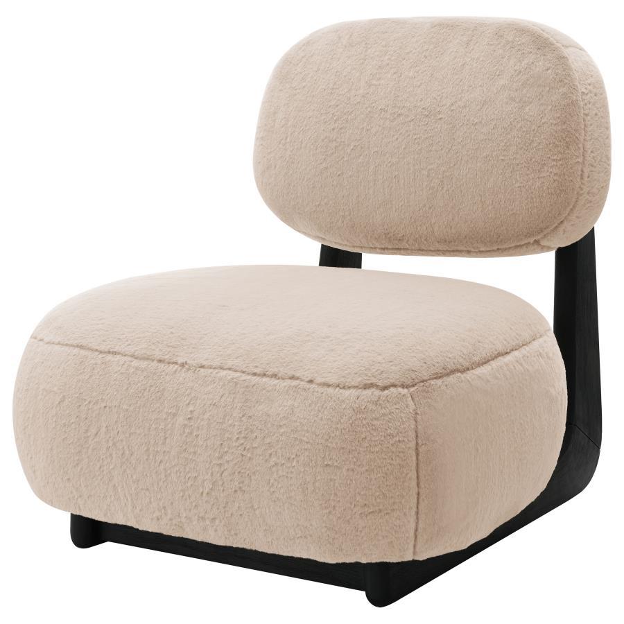 Duffie Upholstered Armless Accent Chair – Modern Slipper-Style Chair with Oval Open Back, Thick Cushion & Black Base Frame in Camel Fabric