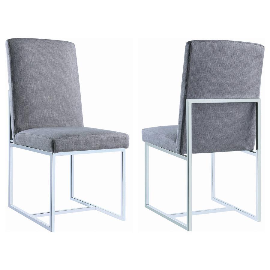 Mackinnon Upholstered Dining Side Chair Set of 2 in Gray – Modern High-Back Design with Chrome Open Frame & Padded Seat for Stylish Comfort