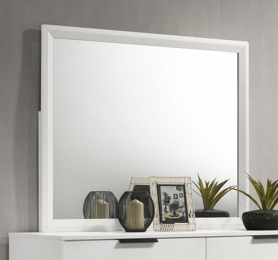 Sonora Dresser Mirror in White – Modern Framed Design with Smooth Trim, Open Corners, and Versatile Contemporary Style for Bedroom Dressers