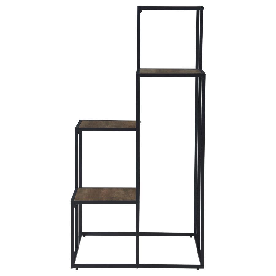 Rito 4-Tier Multi-Display Shelf – Industrial Rustic Brown Wood with Black Metal Frame, Open Shelves for Décor, Books, and Storage Accents