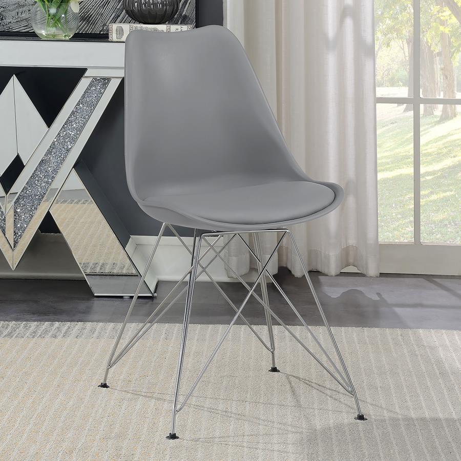 Juniper Polypropylene Dining Side Chairs (Set of 2) in Gray – Modern Leatherette Upholstered Chairs with Chrome Metal Base, Cushioned Seats & Sleek Silhouette