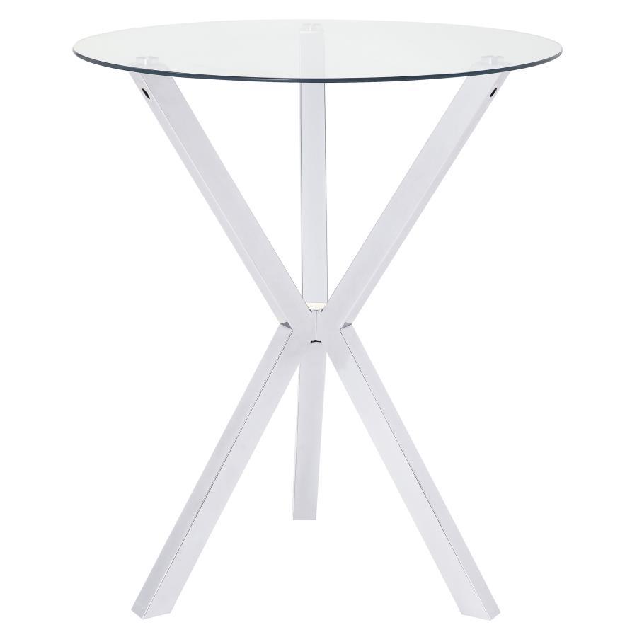 Denali Round Glass Top Bistro Bar Table – Chrome Finish, X-Shaped Base, Sleek Modern Design, Stylish Kitchen or Breakfast Nook Accent Table