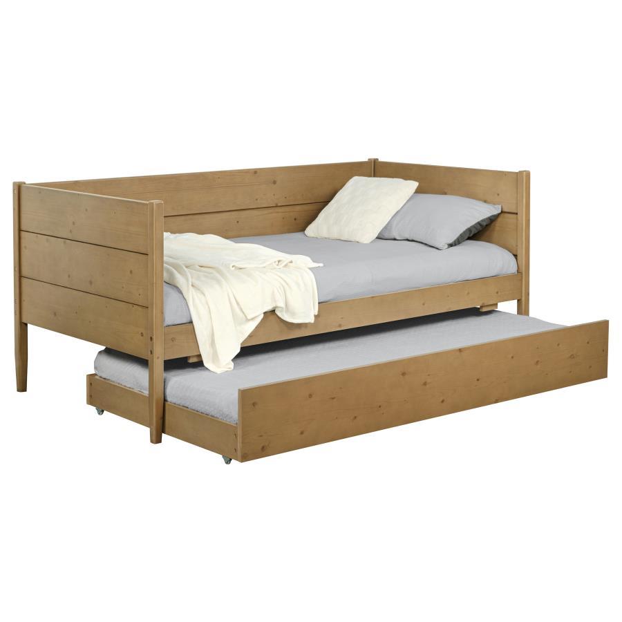 Calinda Wood Twin Daybed with Trundle – Natural Finish, Pine & MDF Construction, Rustic Transitional Design, Extra Sleeping Space, Guest Room Furniture