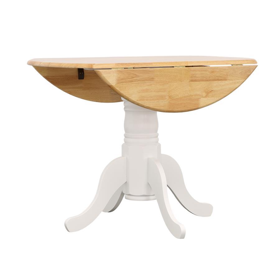 Allison Round Drop Leaf Extension Dining Table – White Finish, Pedestal Base with Curved Legs, Compact Space-Saving Design, Modern Farmhouse Style