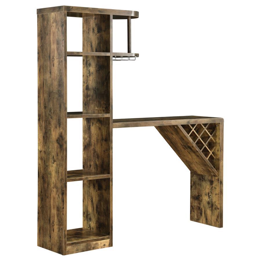 Belvedere 5-Shelf Home Bar Table Wine Storage – Rustic Nutmeg Finish with Diagonal Wine Rack, Open Shelves & Stylish Display for Entertaining