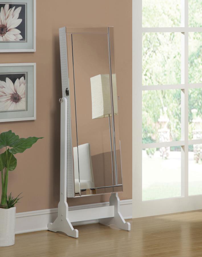 Zayas Cheval Mirror with Built-In Jewelry Storage, Tilting Full-Length White Frame, Hidden Shelves, Necklace Hooks & Accessory Holders