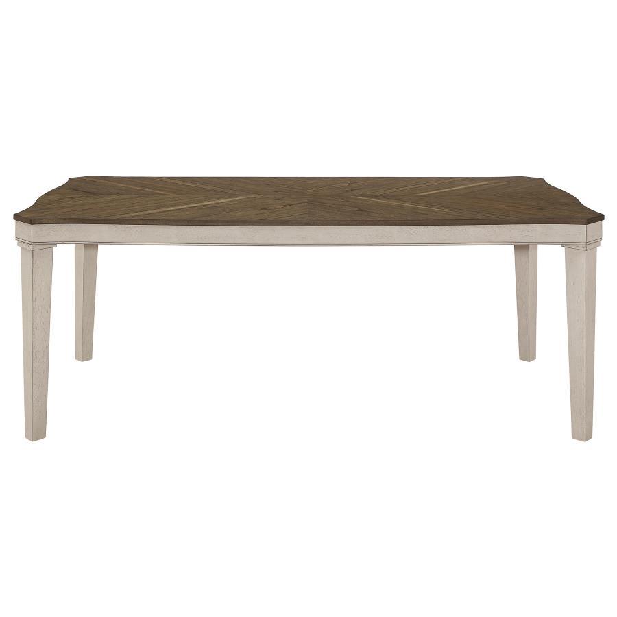 Ronnie Rectangular Wood Dining Table – Rustic Cream Modern Farmhouse Style with Starburst Mindi Veneer Top and Sturdy Asian Hardwood Legs