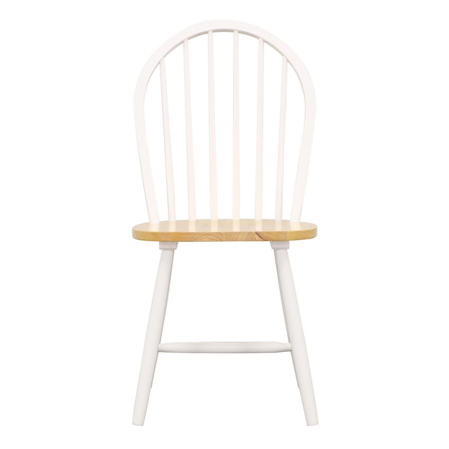 Cinder Wood Dining Side Chair Set of 4 – White and Natural Brown Two-Tone Finish, Windsor-Style Spindle Back, Farmhouse & Transitional Dining