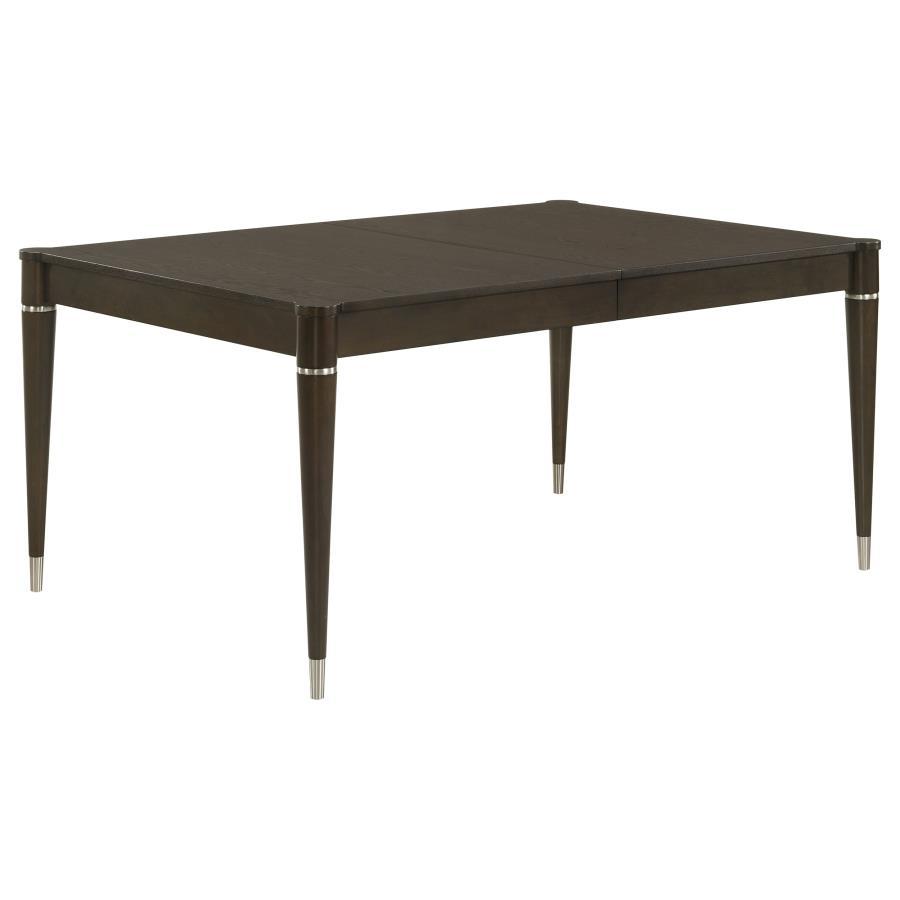 Reseda Extension Leaf Dining Table in Ash Brown – Contemporary Expandable Table with Metal-Capped Tapered Legs, Stylish Modern Design for Dining Room