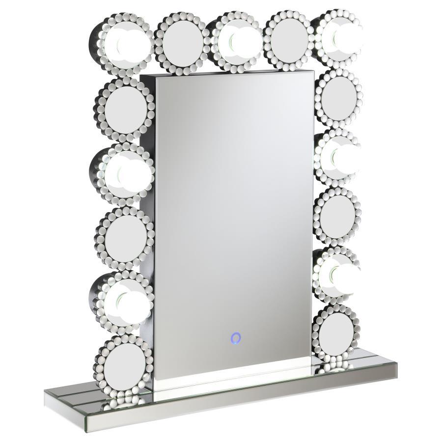Aghes Vanity Mirror with Lighting – Silver Hollywood LED Table Mirror with 7 Bulbs, Sparkling Frame, Modern Dresser & Vanity Makeup Mirror