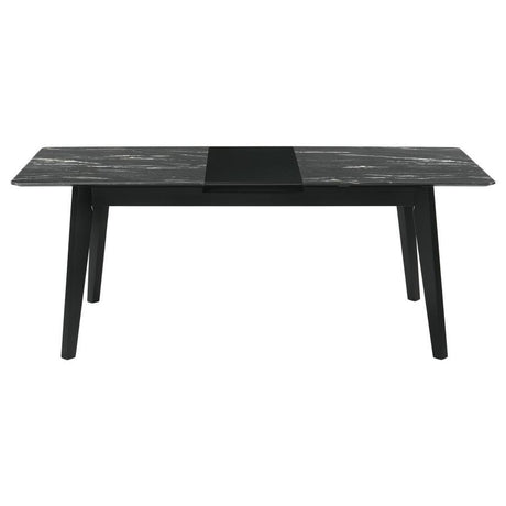 Crestmont Extension Dining Table – Faux Marble Top, Black Finish, Self-Storing Leaf, Sleek Modern Design, 62.5" x 36.25" x 30"