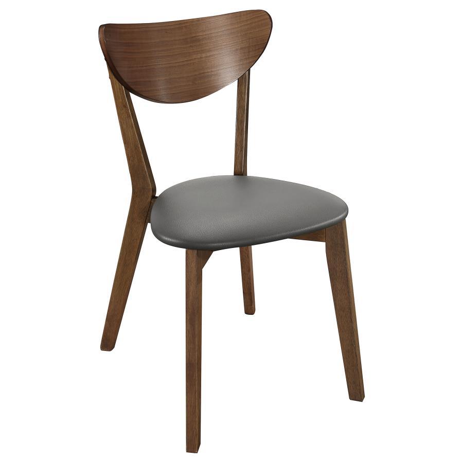 Karri 2-Piece Home Office Computer Desk and Chair Set – Walnut Finish, Mid-Century Modern Desk with Slant Legs and Grey Leatherette Chair