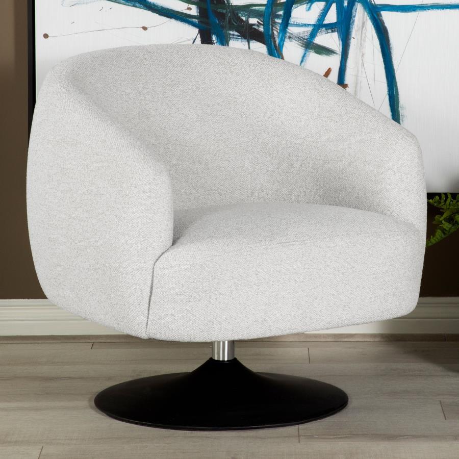 Dave Upholstered Barrel Back Swivel Club Chair – Beige Boucle Fabric Accent Chair with 360-Degree Swivel, Channel Tufting, Pedestal Base