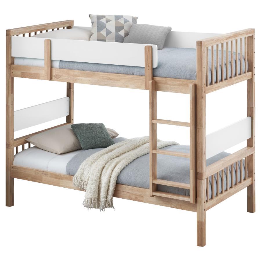 Dakota Wood Twin Over Twin Bunk Bed – Versatile, Multi-Configuration Design in Natural Wood, Solid Rubberwood & MDF, Ideal for Kids’ Rooms