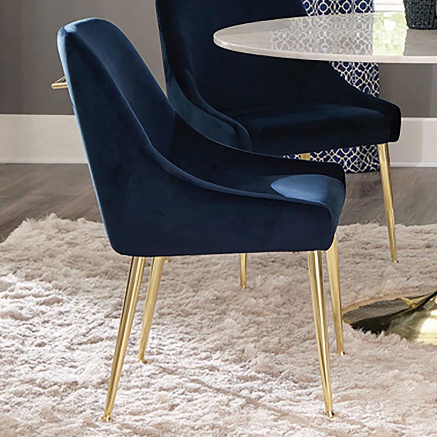 Mayette Upholstered Side Dining Chair Set of 2 – Blue Velvet with Geometric Metal Legs, Italian-Inspired Modern Design, Luxurious Dining Seating