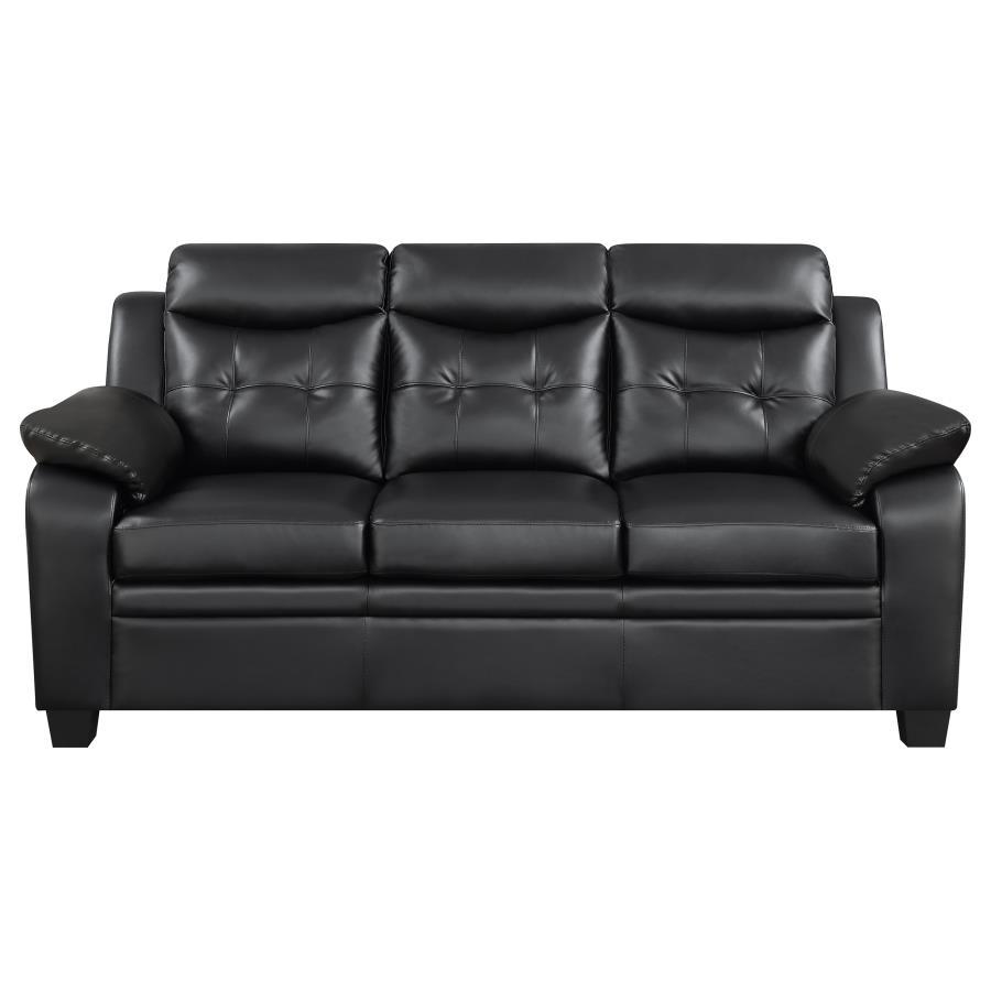 Finley Upholstered Padded Arm Tufted Sofa – Modern Black Tufted Loveseat with Plush Padding – Stylish & Comfortable for Living Room & Lounge Spaces