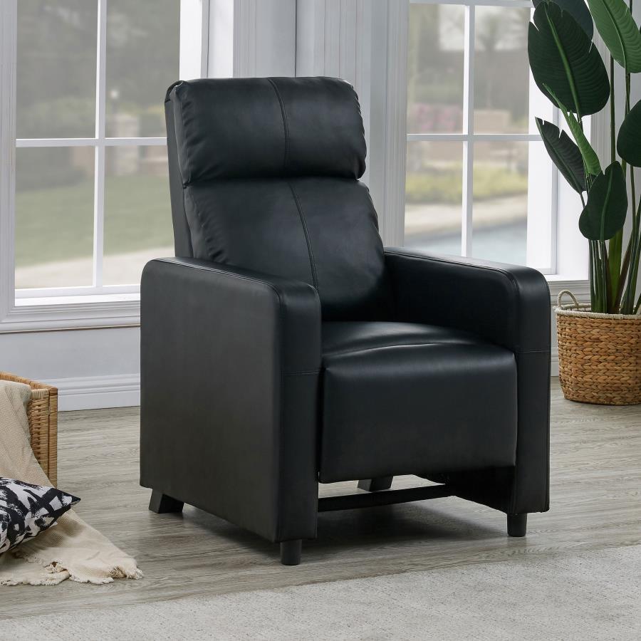 Toohey Upholstered Home Theater Push Back Recliner – Black, Plush Head & Armrests, Stitched Modern Design, Comfortable Living Room Chair