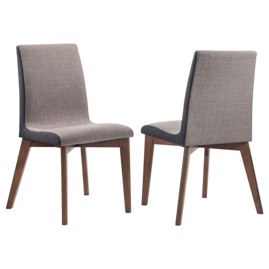 Redbridge Upholstered Dining Side Chairs (Set of 2) – Natural Walnut Legs, Grey Fabric, Sleek Curves, Transitional Mid-Century Design