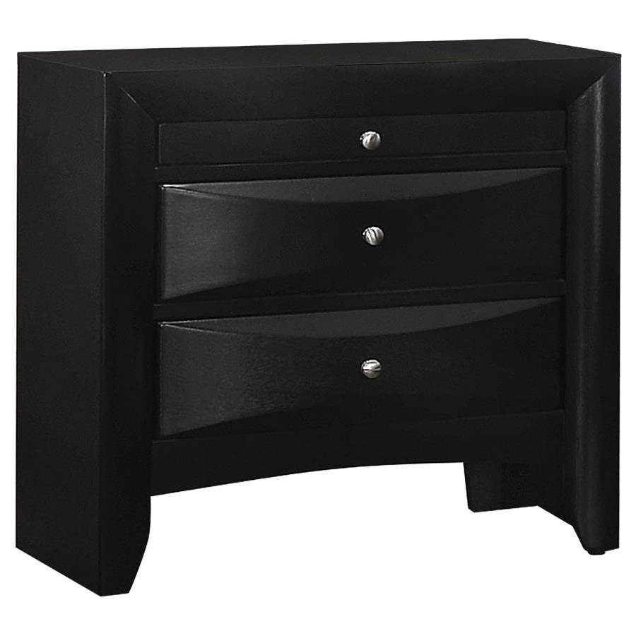 Briana 2-Drawer Nightstand in Black – Contemporary Bedroom Accent with Chambered Drawer Fronts, Brushed Chrome Knobs, Tropical Hardwood & Asian Veneer