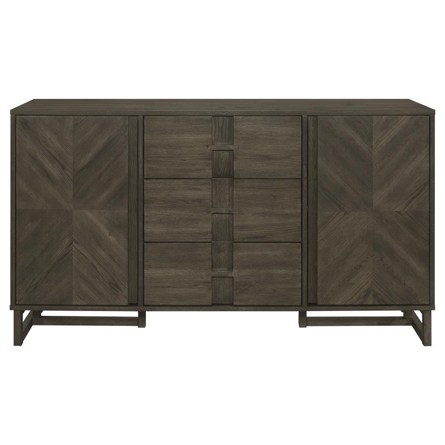 Kelly 3-Drawer Storage Dining Sideboard Buffet – Dark Gray Modern Art Deco Style with Spacious Drawers, Shelves, and Sleek Contemporary Design