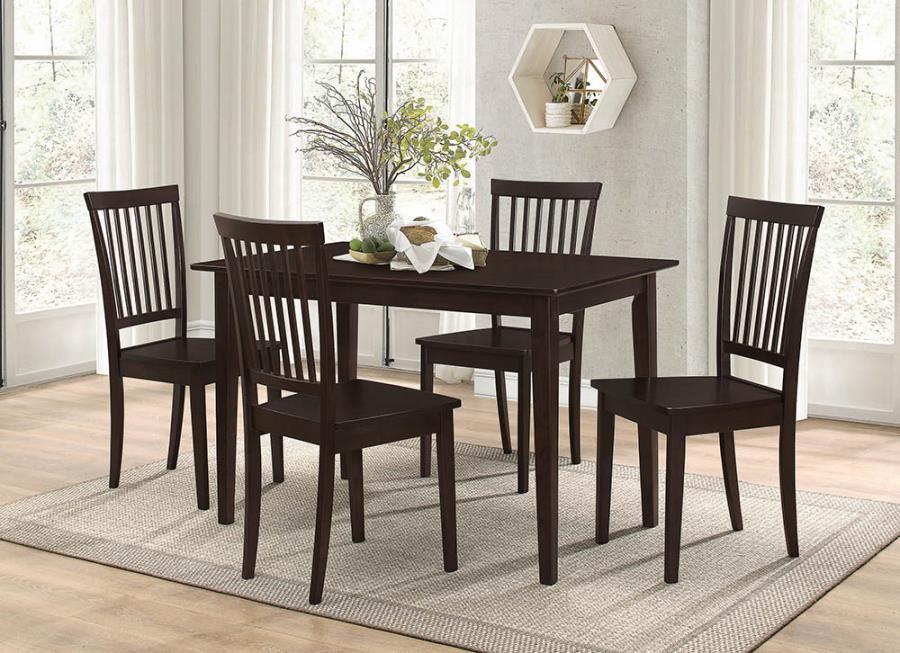 Gomez 5-Piece Rectangular Dining Table Set – Cappuccino Finish, Classic Tapered Legs, Vertical Slat Back Chairs, Wooden Seats, Traditional Dining Room
