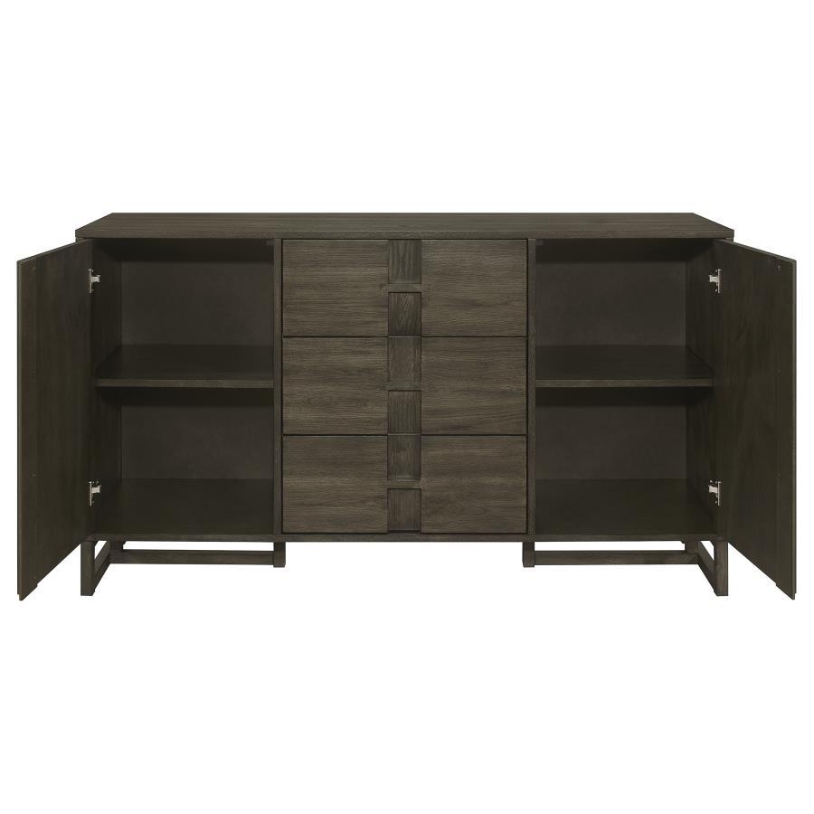 Kelly 3-Drawer Storage Dining Sideboard Buffet – Dark Gray Modern Art Deco Style with Spacious Drawers, Shelves, and Sleek Contemporary Design