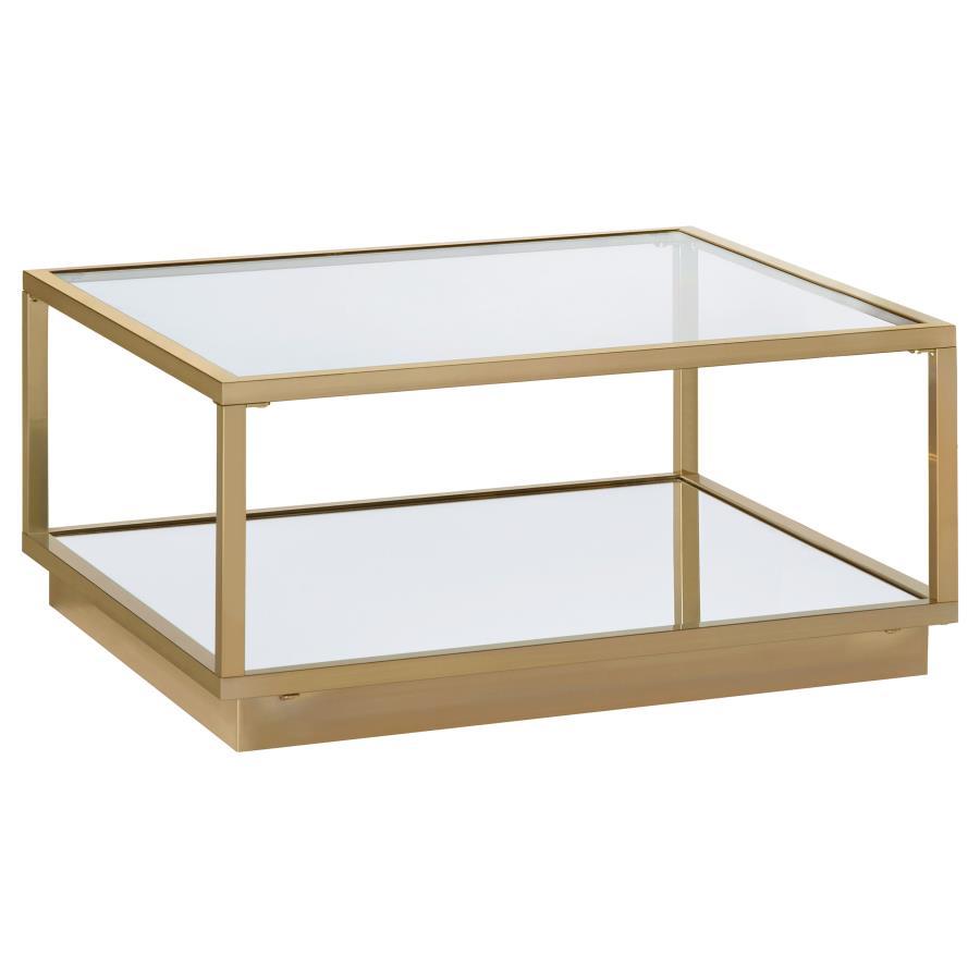 Renee 2 Piece Square Coffee Table Set in Rose Brass – Contemporary Nesting Accent Tables with Modern Metal Frames and Sleek Geometric Design
