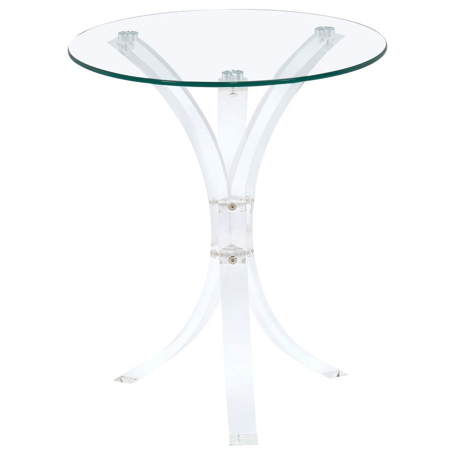 Laning Round Glass Top Acrylic Side Table – Clear Tempered Glass Surface with Transparent Acrylic Tripod Legs, Modern Accent Table for Living Room