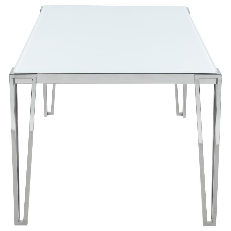 Pauline Rectangular Glass Top Dining Table – Chrome Stainless Steel Frame, Hairpin Legs & White Frosted Tempered Glass for Modern Dining