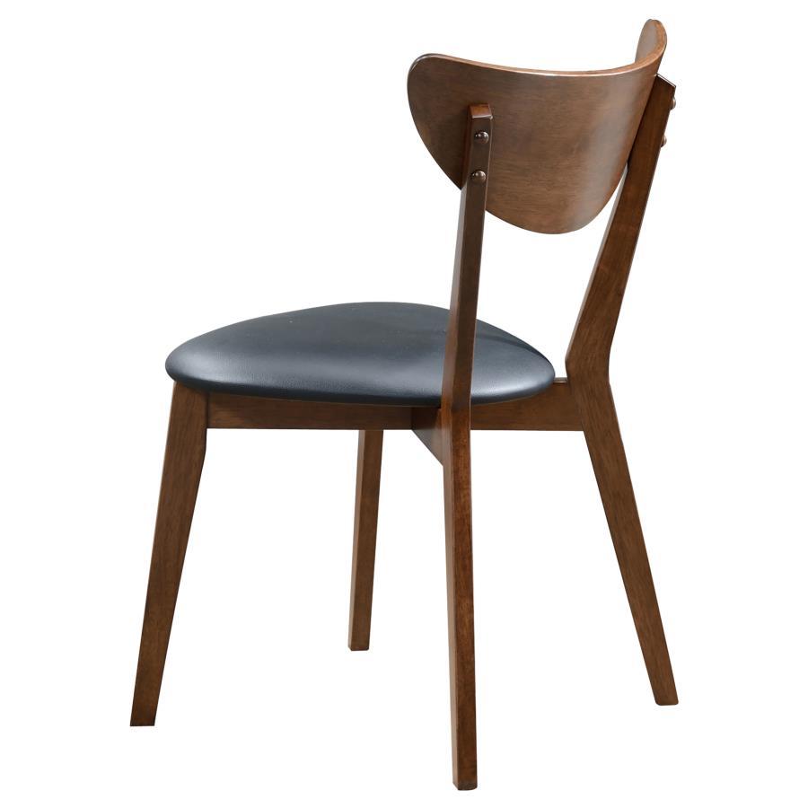 Jedda Wood Dining Side Chair Set of 2 in Dark Walnut and Black, Modern Cushioned Leatherette Seating with Curved Back and Sturdy Wide-Angled Legs