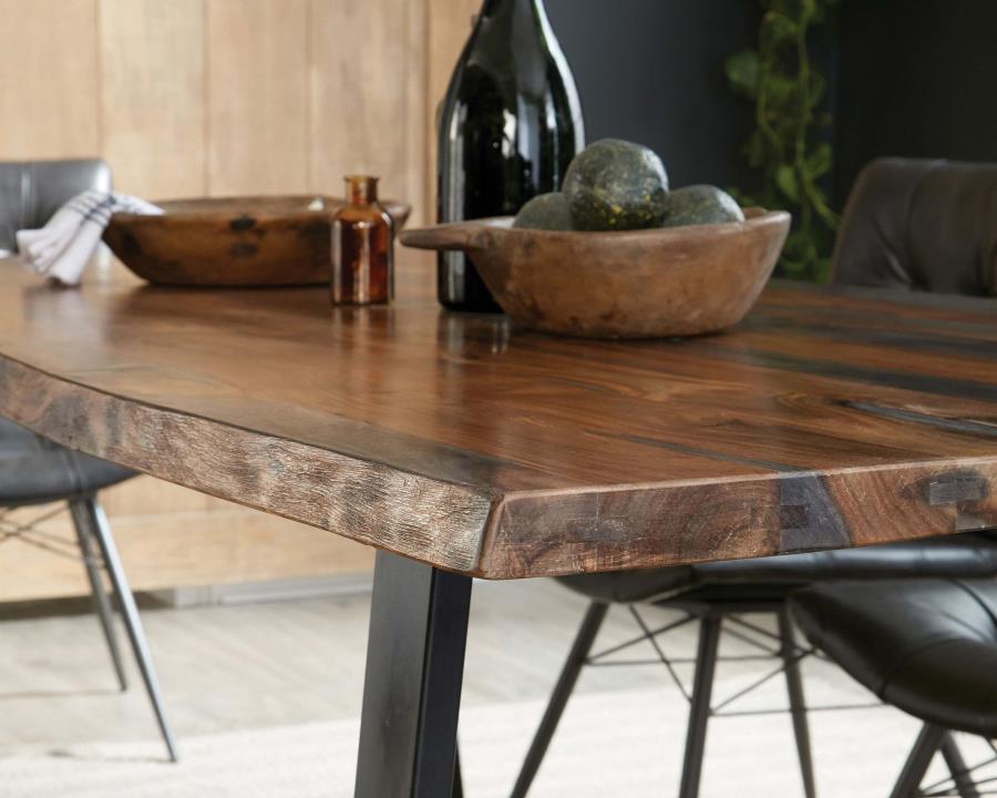 Ditman Live Edge Dining Table – Gray Sheesham Wood, Rectangular Top, Black Metal Base, Open Design, Seats 6, Modern Rustic, Durable Dining Table