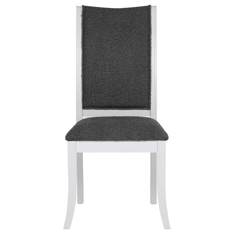 Judd Upholstered Dining Side Chair Set of 2 – Pearl White Fabric with Foam Cushions, Armless Design, Flared Front Legs, Modern Contemporary Dining Seating